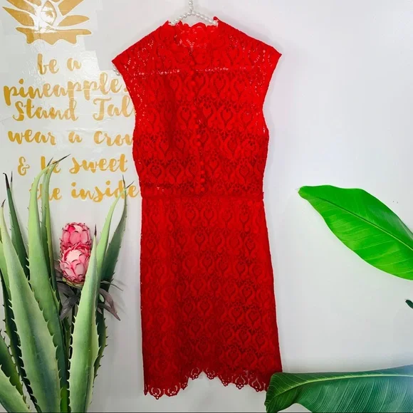 MIKAEL AGHAL Red Lace Sleeveless Midi Dress Size 2 - Picture 6 of 15